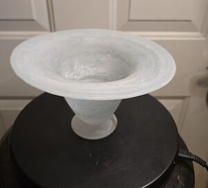 Elegant Frosted Glass Hand Made Lead Crystal Poland Signed Vase Light Aqua Blue